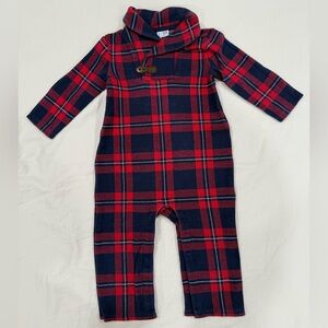 Janie and Jack Red and Navy Baby Plaid Shawl Collar 1-Piece size 12-18 Months.